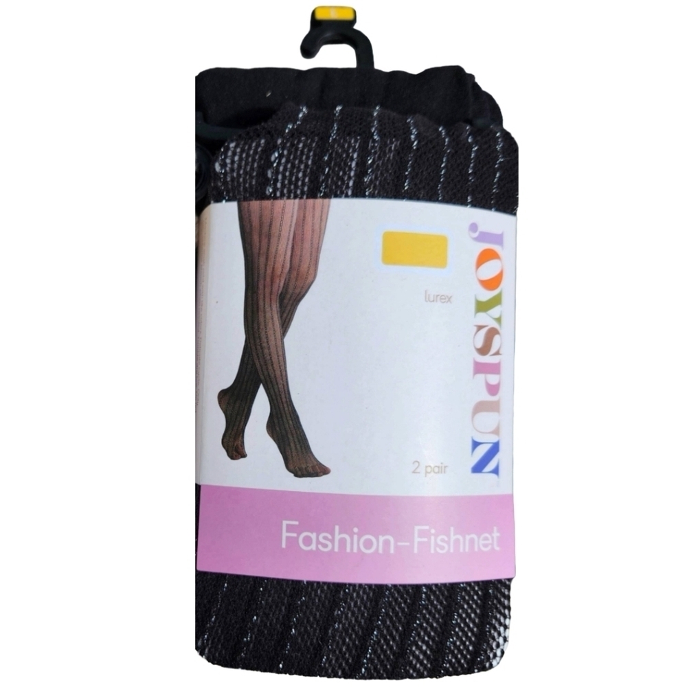 NEW‎ 2 pair Joyspun Fashion Tights Fishnet Opaque Black Hoisery